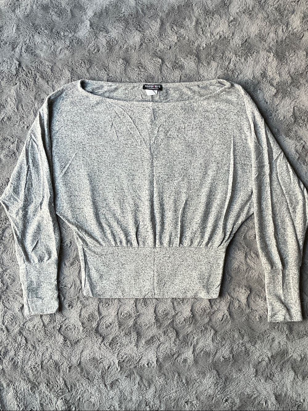 Light Gray Boatneck Ribbed Hem Pullover off-shoulder